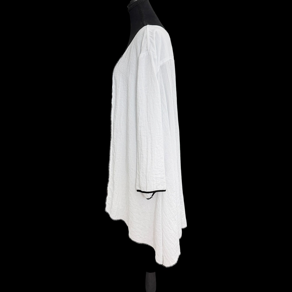 Ali Miles Contrast Trim Sharkbite Hem Tunic 3X White Black Lagenlook Art to Wear - Picture 2 of 9